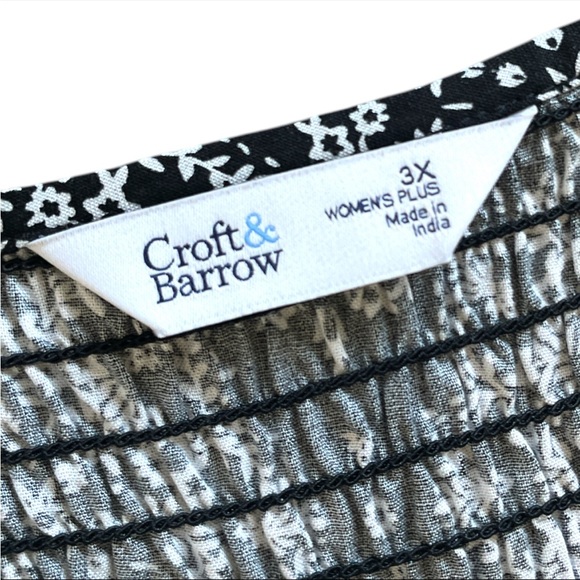 Women's Croft and Barrow Smocked printed Swing Midi Dress black white size 3X - Picture 4 of 6